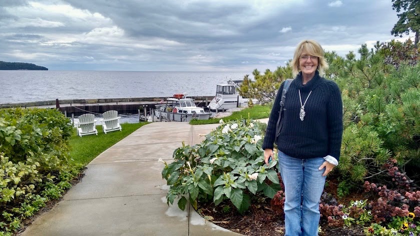 Danelle in the garden of The Shoreline Restaurant